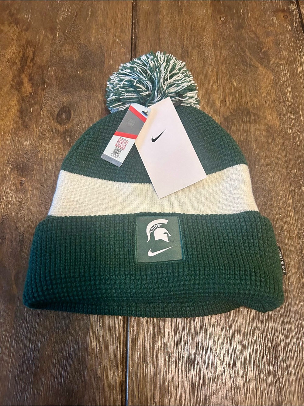 Nike Pom Beanie with Spartan Logo - Green & White